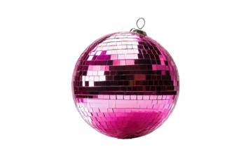 Pink Shiny Disco Mirror Ball on a Transparent Background, Perfect for Design Projects