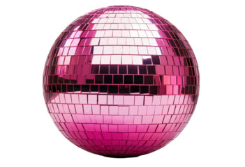 High-Quality PNG Image of a Pink Shiny Disco Mirror Ball, Isolated and Cut Out
