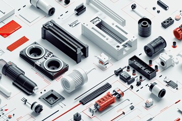 Exploded view infographic detailing a products components with sleek graphical elements