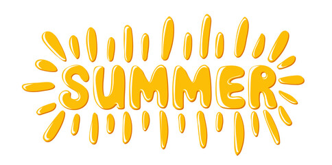 Summer. Motivation quote with sun rays. Hand drawn lettering. Summer decorative element for banners, posters, Cards, t-shirt designs, invitations. Vector illustration