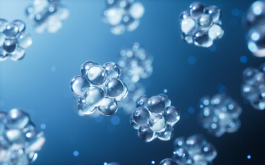 Physics atom with dark blue background, 3d rendering.