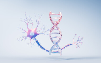 DNA and biology nerve cell background, 3d rendering.
