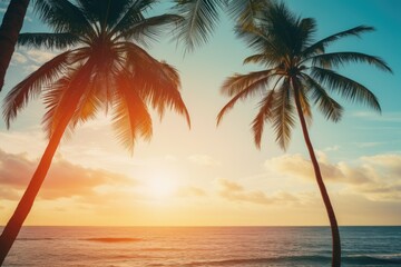 Fototapeta premium Sunset view between two palm trees