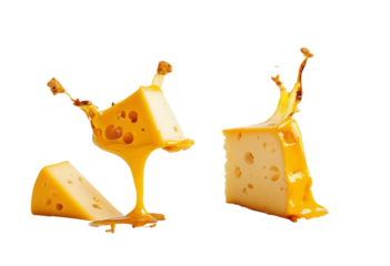 Detailed PNG Image of a Set of Melted Cheese Splashes, Isolated on a Transparent Background