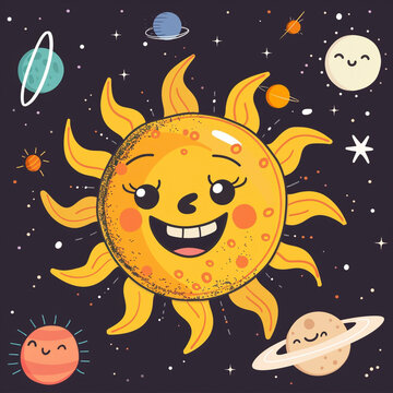 Funny and creative cartoon design about the sun