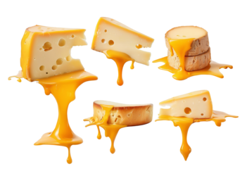 Set of Melted Cheese Splashes on a Transparent Background, Perfect for Design Projects