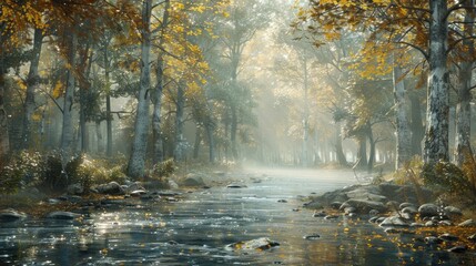 Tranquil Woodland Stream in Autumn Embrace A Serene Escape into the Heart of Nature s Whispers