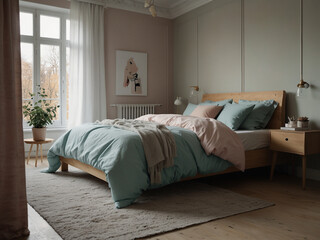 Serenity in Simplicity, Minimalist Bedroom in Pastel Tones