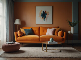 Modern Elegance, The Stunning Orange Sofa with Wooden Frame