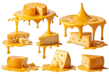 High-Quality PNG Image of a Set of Melted Cheese Splashes, Isolated and Cut Out