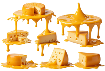 High-Quality PNG Image of a Set of Melted Cheese Splashes, Isolated and Cut Out