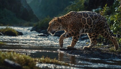 leopard in the wild, leopard near the river