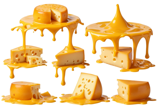 High-Quality PNG Image of a Set of Melted Cheese Splashes, Isolated and Cut Out