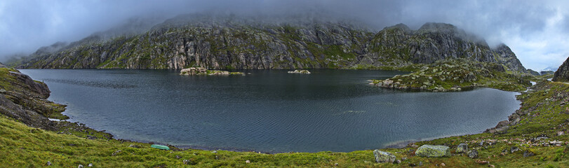 View of the lake Halvfjerdingsvatnet on the scenic route Ryfylke in Norway, Europe
