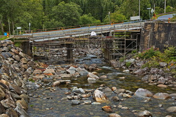 Building site on the road bridge in Hellandsbygda at the scenic route Ryfylke in Norway, Europe
