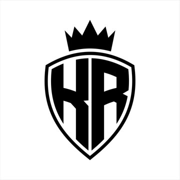 recommend clip art: KR Letter monogram shield and crown outline shape with black and white color design