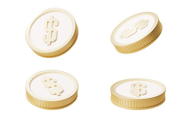 Golden coin with different angles, 3d rendering.