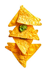 Traditional tortilla nacho chips isolated on white background - 781343787