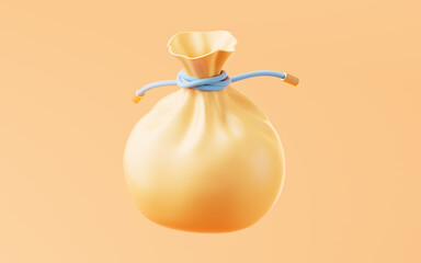 Orange cartoon present bag, 3d rendering.