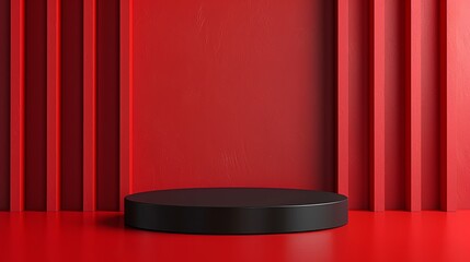 red background black pedestal Attract attention with its simplicity, ease of use, and meticulous placement, suitable for displaying various products and merchandise.