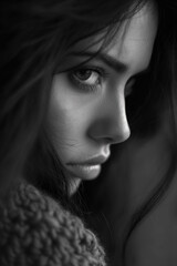 A woman with long dark hair and a black sweater