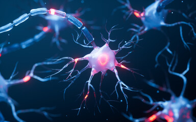 Biology nerve cell with biomedicine concept, 3d rendering.