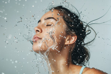 Women with water splashed on their skin