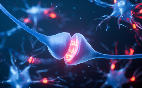 Biology nerve cell with biomedicine concept, 3d rendering.