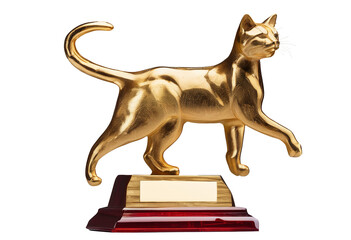Golden Cat Trophy on a Transparent Background, Perfect for Design Projects