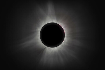 HDR composite of the sun's corona with flares from April 8th 2024 total sun eclipse from Montreal. - obrazy, fototapety, plakaty