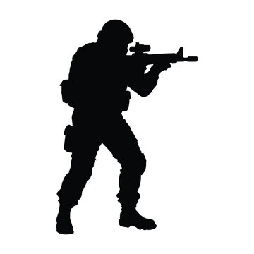 recommend clip art: silhouette of soldier with rifle on white