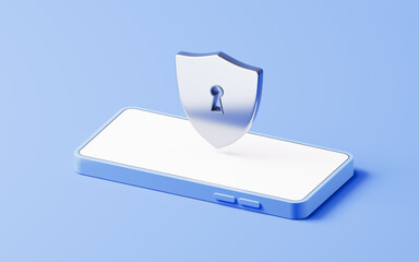 Safety shield with cell phone, 3d rendering.