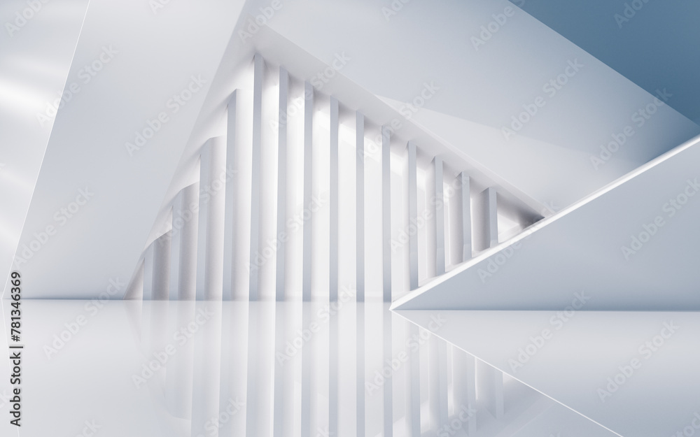 Poster empty building structure with geometric structure, 3d rendering.