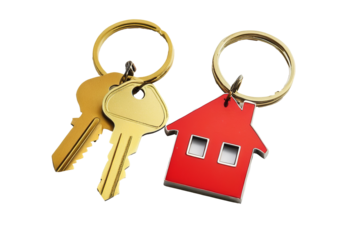 High-Quality PNG Image of House Keys with House Shaped Keychain, Isolated and Cut Out