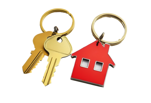 High-Quality PNG Image of House Keys with House Shaped Keychain, Isolated and Cut Out