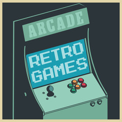 Retro arcade games cabinet cartoon illustrations