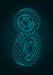 Screw gears isometric blueprint - 781347148