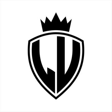 recommend clip art: LU Letter monogram shield and crown outline shape with black and white color design