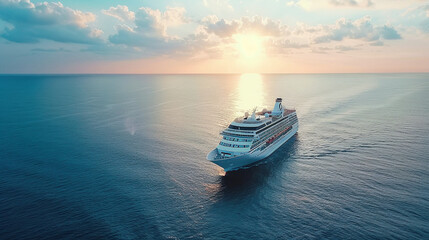 Aerial view of beautiful large white ship at sunny day. Top view from drone of yacht. Luxury...