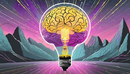 Idee Glühbirne mit Gehirn - obrazy, fototapety, plakaty