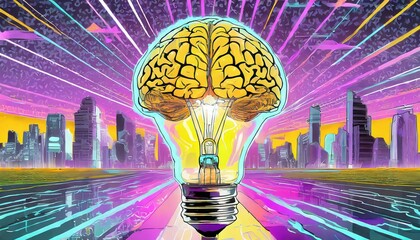 Idee Glühbirne mit Gehirn - obrazy, fototapety, plakaty