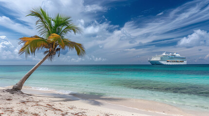 Fototapeta na wymiar Cruise To Caribbean With Palm Trees - Tropical Beach Holiday 