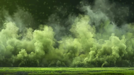 Foto op Canvas The green fog or smog spreads on the ground. The air is filled with smoke or poisonous gases. A modern realistic rendering of chemical toxic vapour soaring in the air, isolated on a transparent © Mark