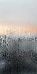 A light gray gradient background with frosted glass effect, fog on the window surface, fogged glass that gives a glimpse of what is on the other side.
Misted window, drops