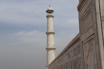 Agra, India - 16 March 2024, left minaret of the Taj Mahal