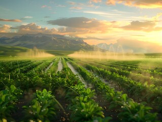 Naklejka premium Concept of Irrigation system, agriculture irigation 