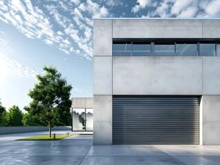 Modern Garage  made of concrete with roller shutter door