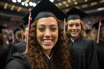 Fototapeta premium Young female student graduating from university. Happy graduate taking a selfie.