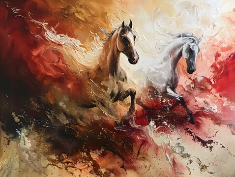 Oil painted hores with details but abstract
