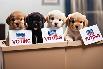 Cute puppies voting. Generative AI